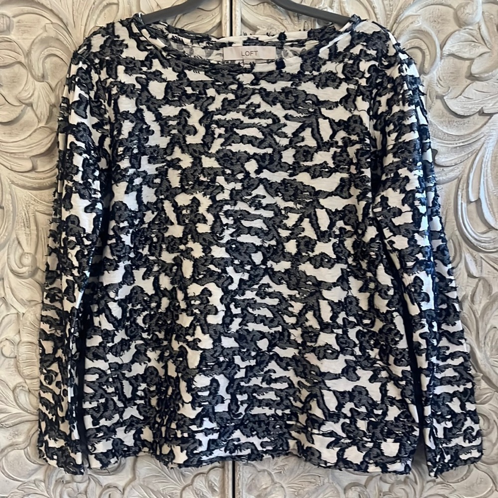 Loft Blue and White Textured Sweater